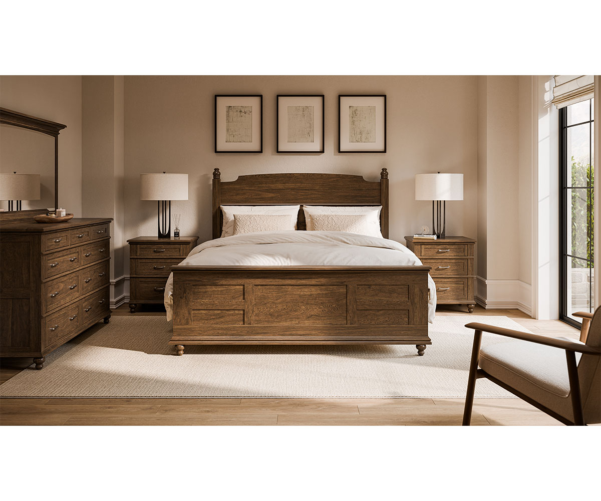 Elite Woodworking-Plymouth-Bun Foot-Collection-Room Setting-Sap Cherry-Cappuccino-FINAL