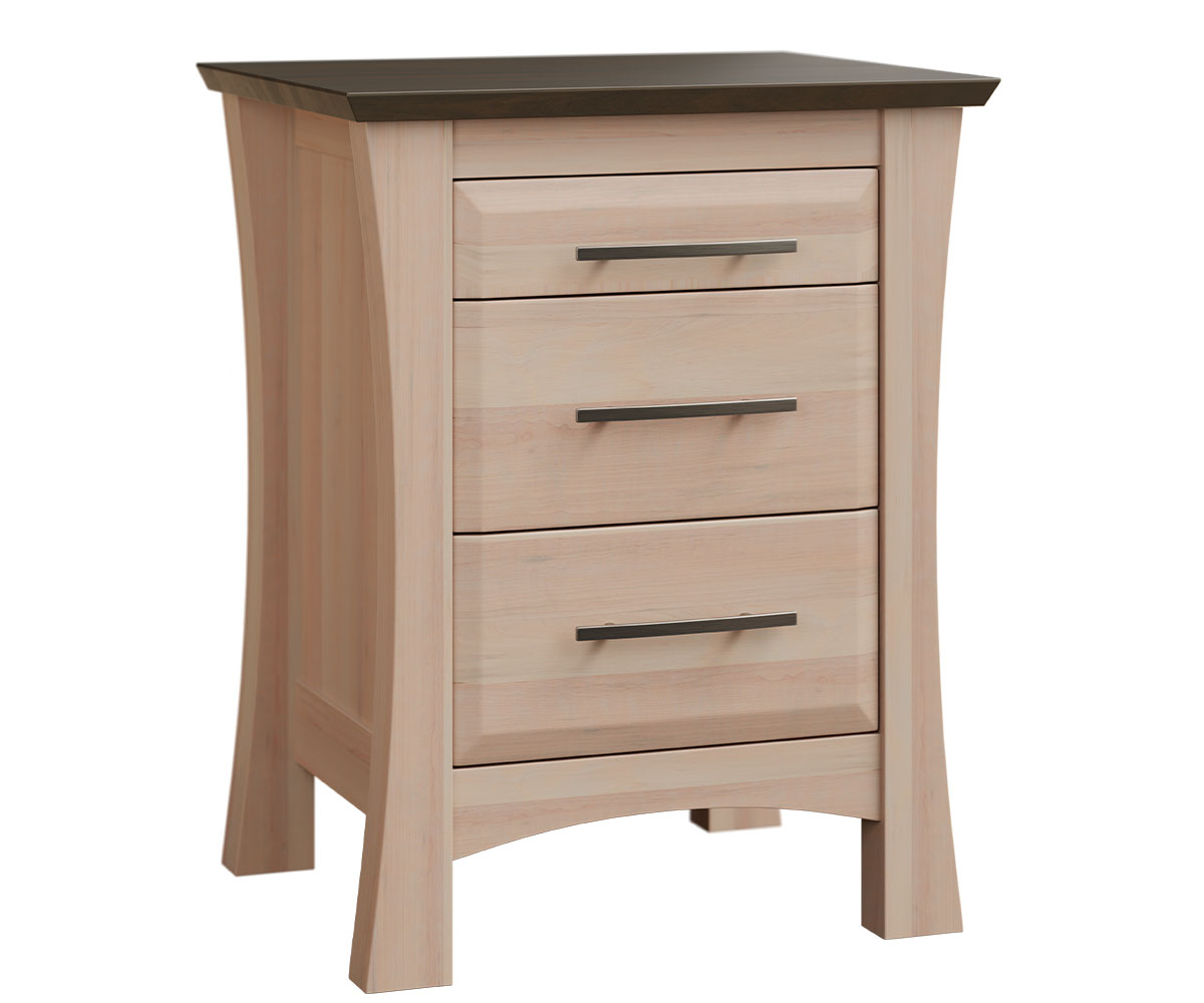 Elite Wood Working-Providence-3 Drawer Nightstand-Brown Maple-FC-Asphalt-Brown Maple-OCS-Frost
