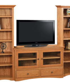 Flat Wall TV Stand with Twin Tower Bookcases
