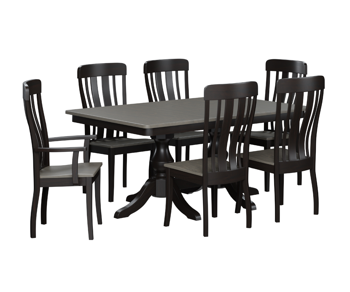 Denver Double Pedestal Table-Krilow Chair Group Setting-Brown Maple-OCS-230-Onyx-FC-11434-Driftwood